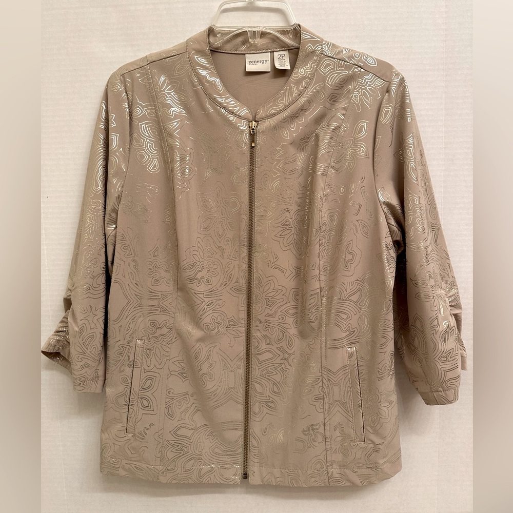 Chico’s Zenergy Neema Stencil-Print Foiled Jacket Size 2P